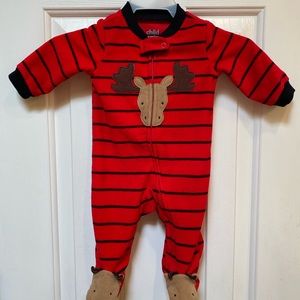 Carter's Child of Mine Reindeer Fleece Onesie Sleeper Newborn Sz 0-3 Months EUC